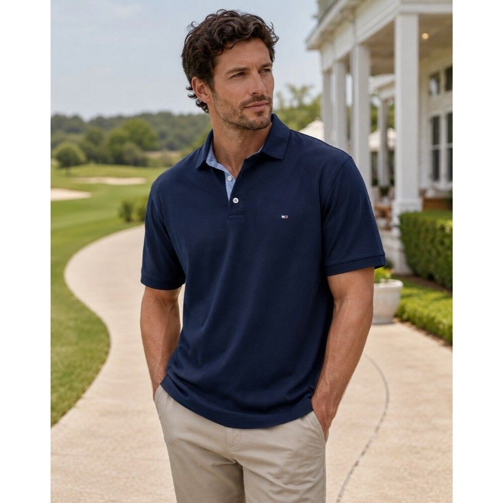 Tommy Hilfiger Mens XXL Polo Shirt Navy Blue Short Sleeve Pique Cotton Logo